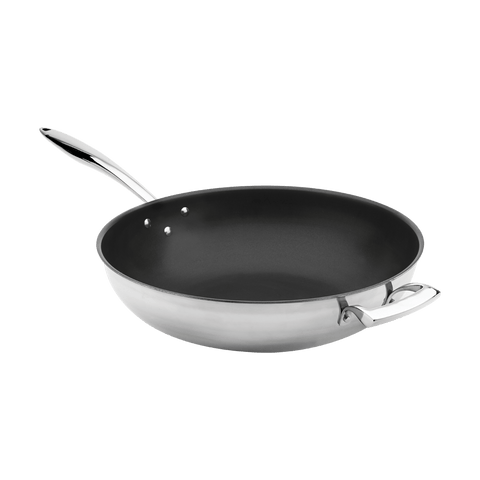 Browne Foodservice Thermalloy Stainless Steel Tri - ply Wok 12x3 - 5/8" / 30.5x9.2cm With Excalibur (5724102) - iFoodservice Online