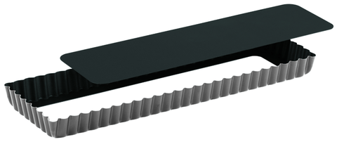 Gobel N - stick Obsidian Oblong Fluted Tart Mould - Movable Bottom 350 X 110 Mm Ext / 340 X 100mm Int - H25mm (425410) - iFoodservice Online