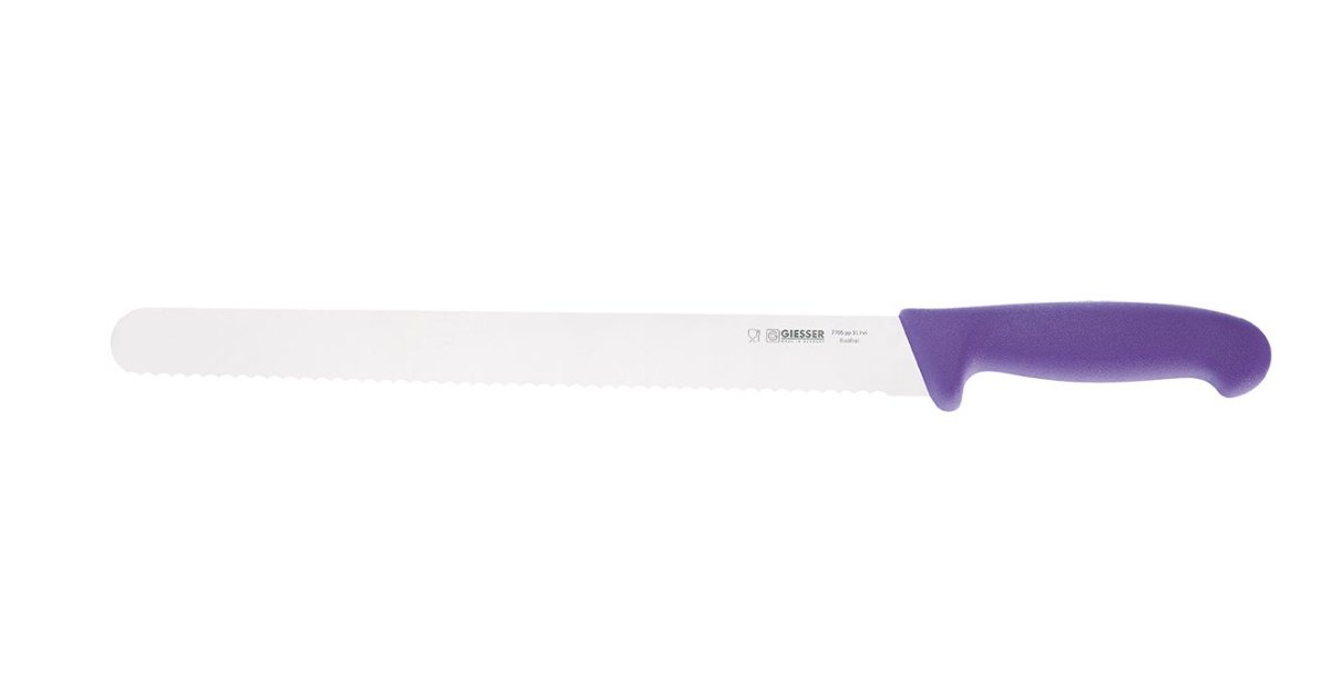Matfer Bourgeat GIESSER MESSER PURPLE ALLERGEN FREE SERRATED HAM KNIFE 12 1/4" 182821 - iFoodservice Online