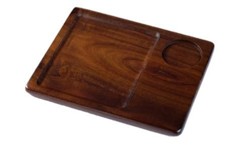 On The Table OTT Dark Wood Medium Plate With Ramekin Hole (116DK) - iFoodservice Online