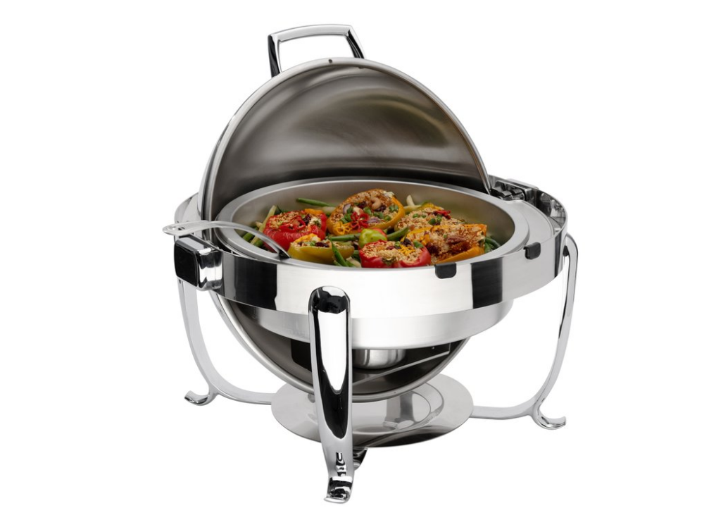 Browne Foodservice Octave Round Chafer 7qt/6.6L Dripless with Roll Top Cover (575171)